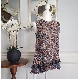 PROENZA SCHOULER 100% Silk Print Sleeveless Bias Hem Hi Low Tunic Top SMALL